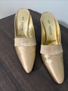 St. John Metallic Gold Pointed Mule Slides